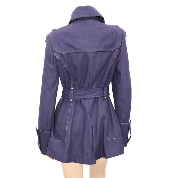 Y2K M60 Miss Sixty Purple Belted Wool Blend 3/4 Trench Coat Jacket L - Picture 5 of 5